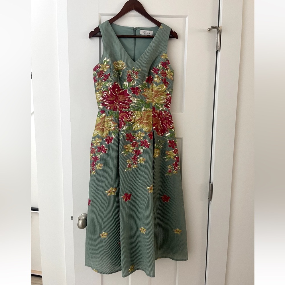 Teri Jon by Rickie Freeman: Floral Green Dress